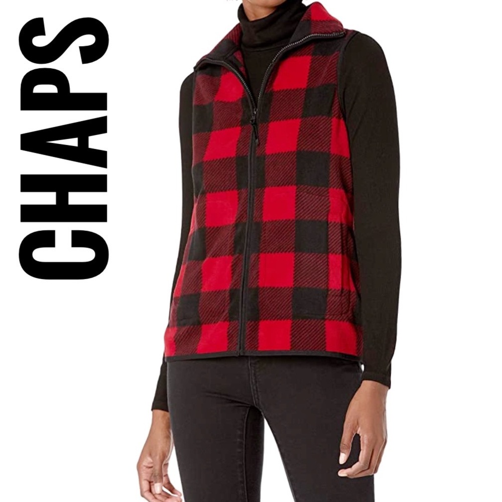Chaps Buffalo Check Fleece Full Zip Vest